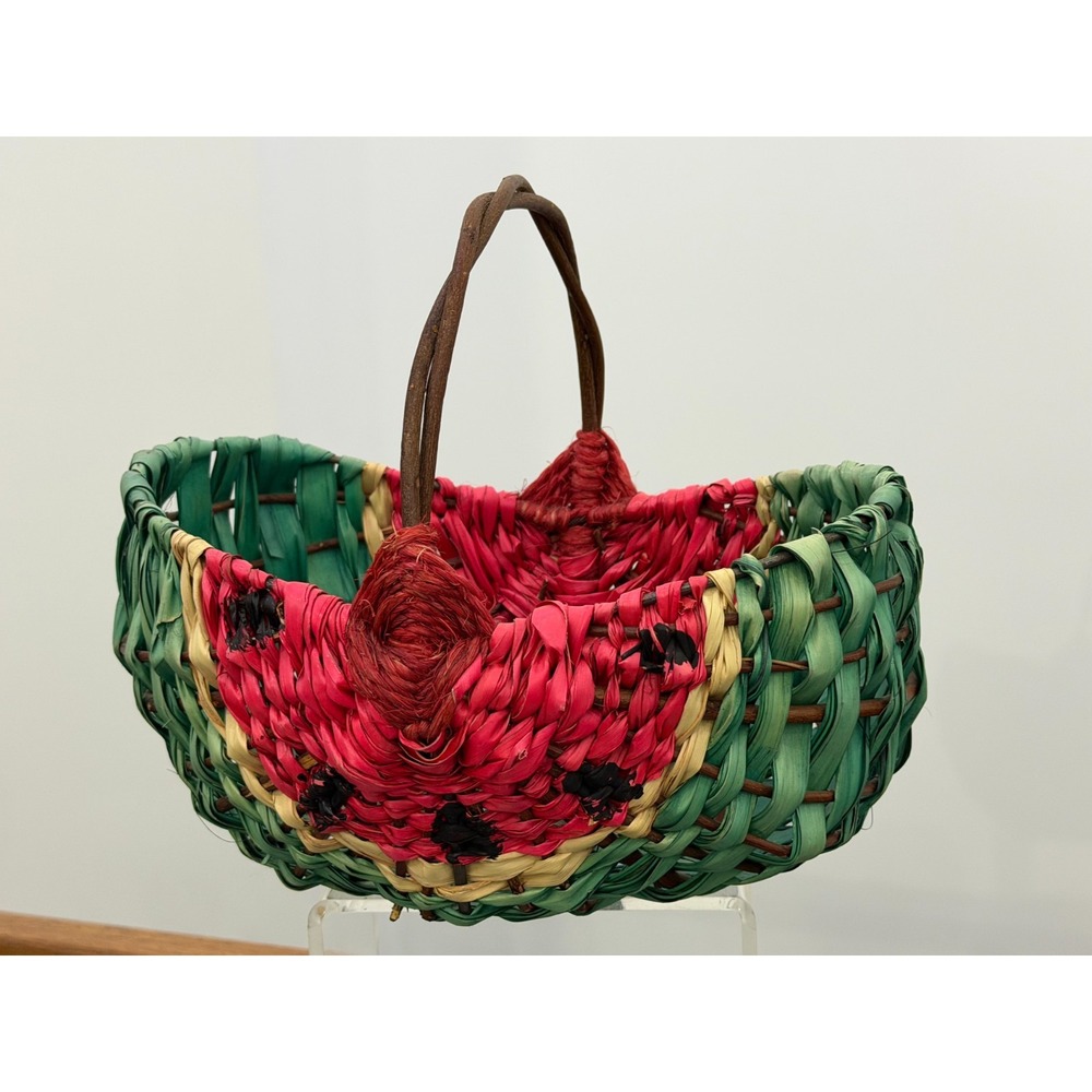 Watermelon Woven Basket Wicker Cane Picnic Straw Country Farmhouse Chic - Picture 5 of 15